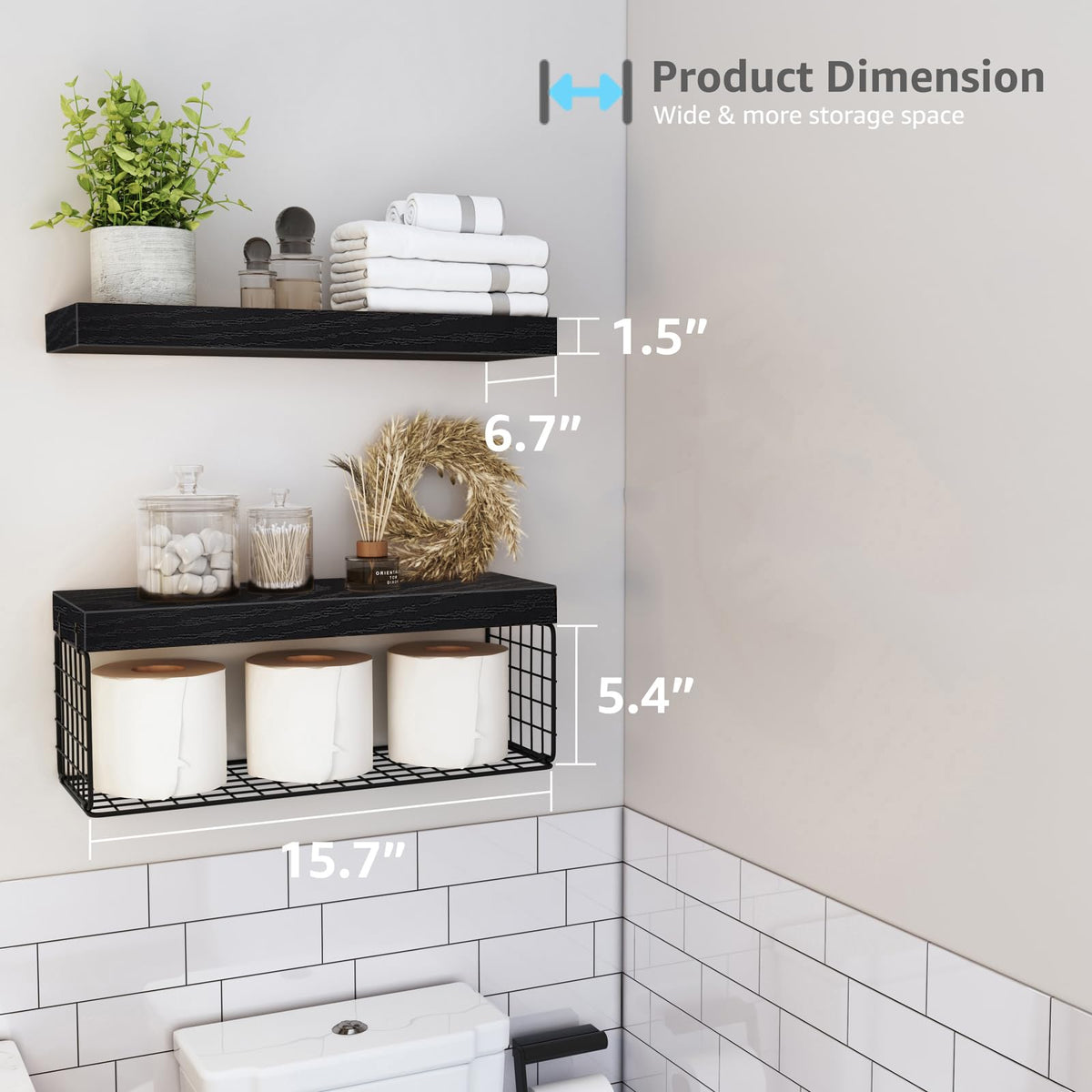 QEEIG bathroom shelf basket holding four toilet paper rolls.