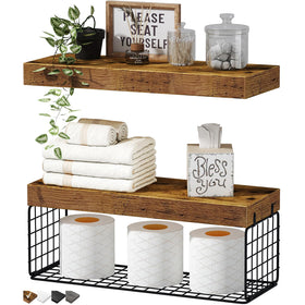 QEEIG bathroom shelves over toilet in rustic brown provide organized storage and stylish farmhouse charm.