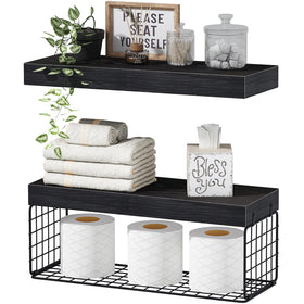 QEEIG over-toilet shelves in black with two-pack for compact storage.