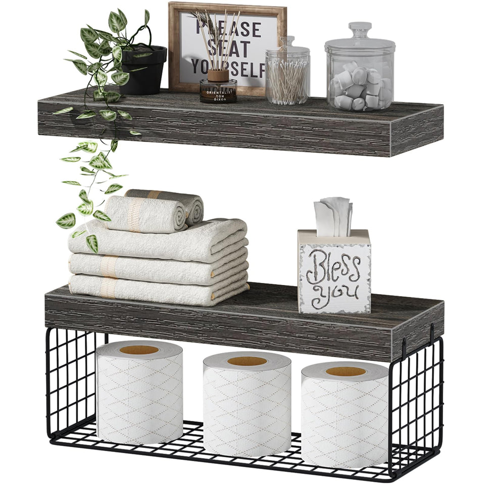 QEEIG over-toilet grey shelves provide extra storage