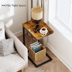 QEEIG C Table side-angle view showing rustic finish.