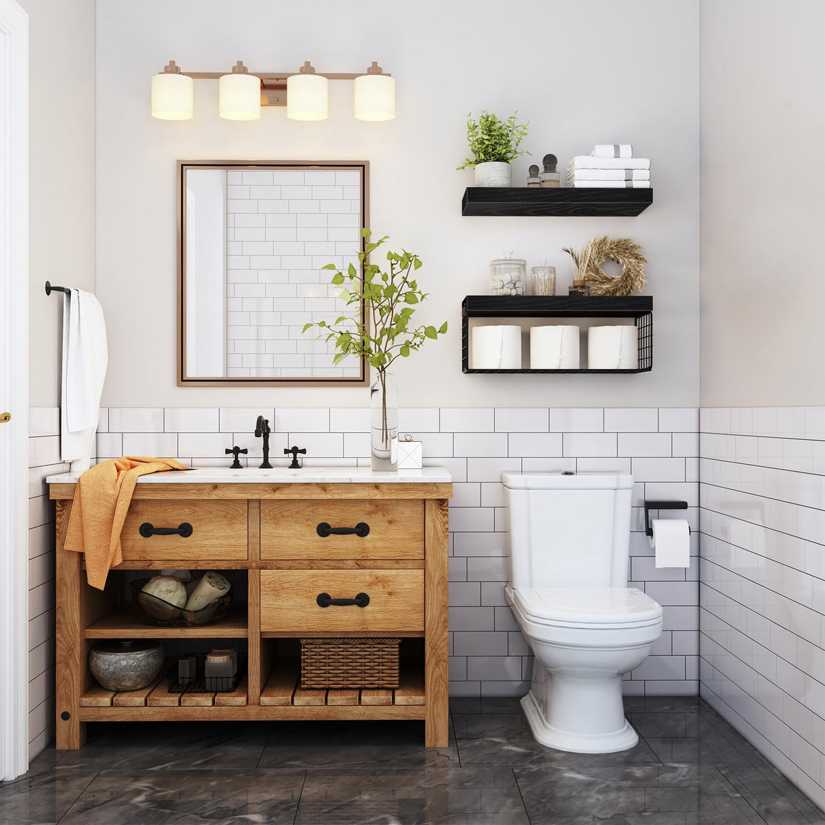 QEEIG floating shelves with moisture-resistant MDF for damp bathrooms.