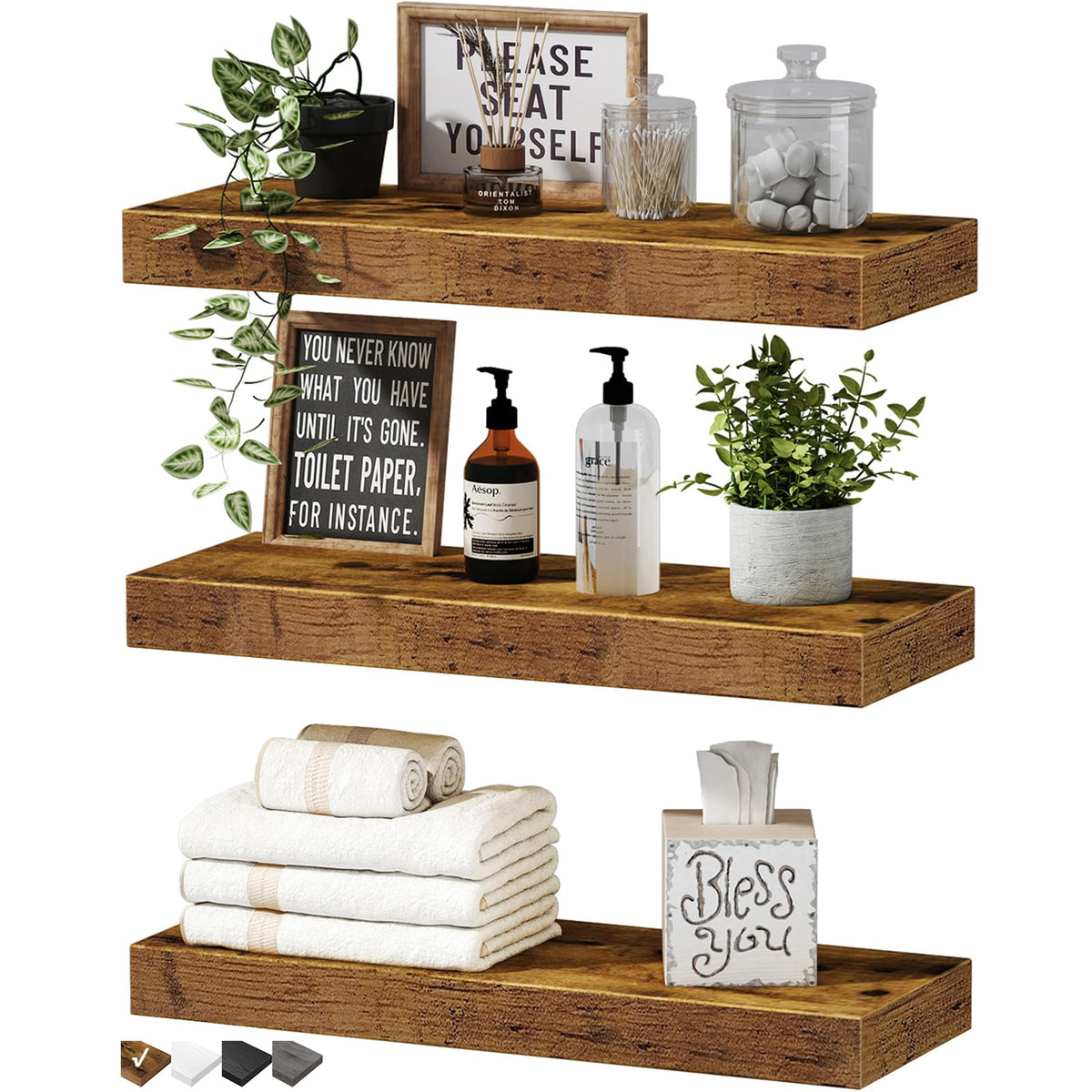 QEEIG floating shelves wall bathroom 3-shelf set display for storage