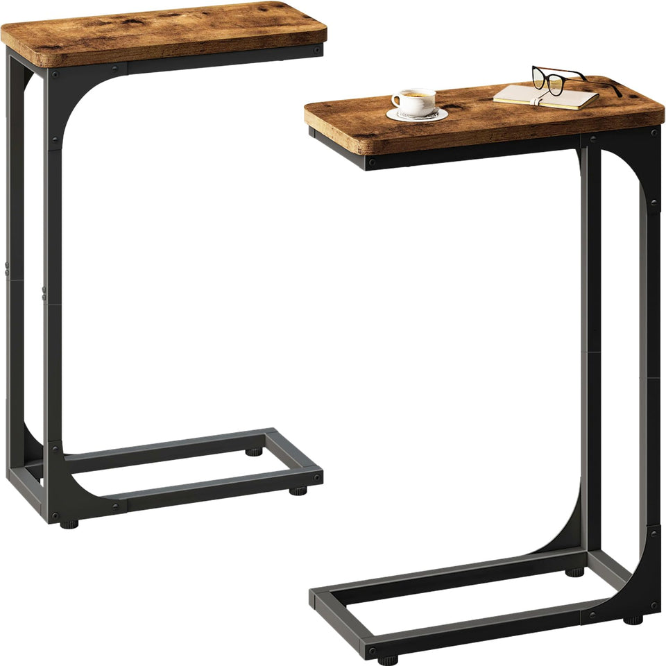 QEEIG narrow C-shape side table set slides under couch for easy reach