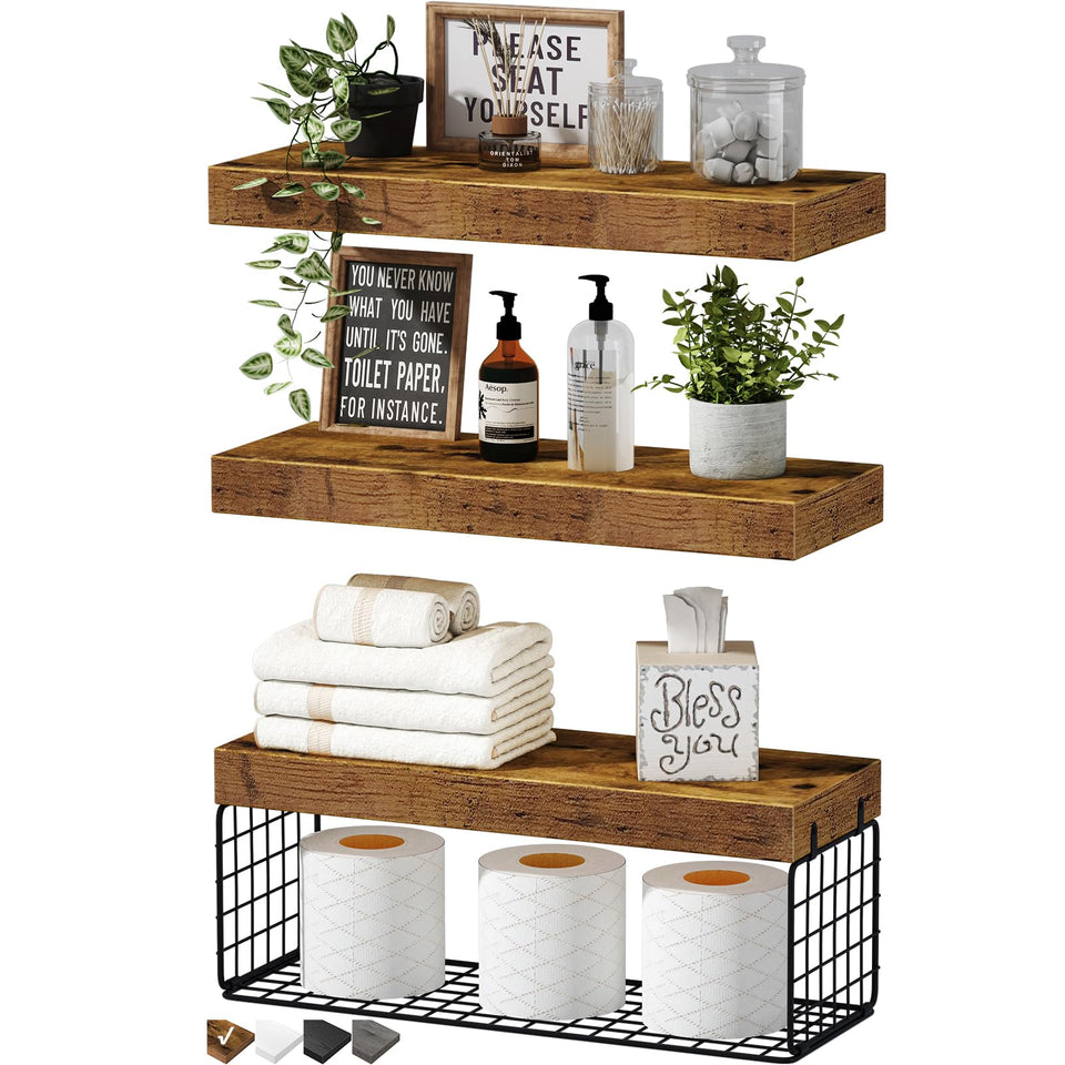 QEEIG over-toilet shelves with three tiers and hidden brackets.