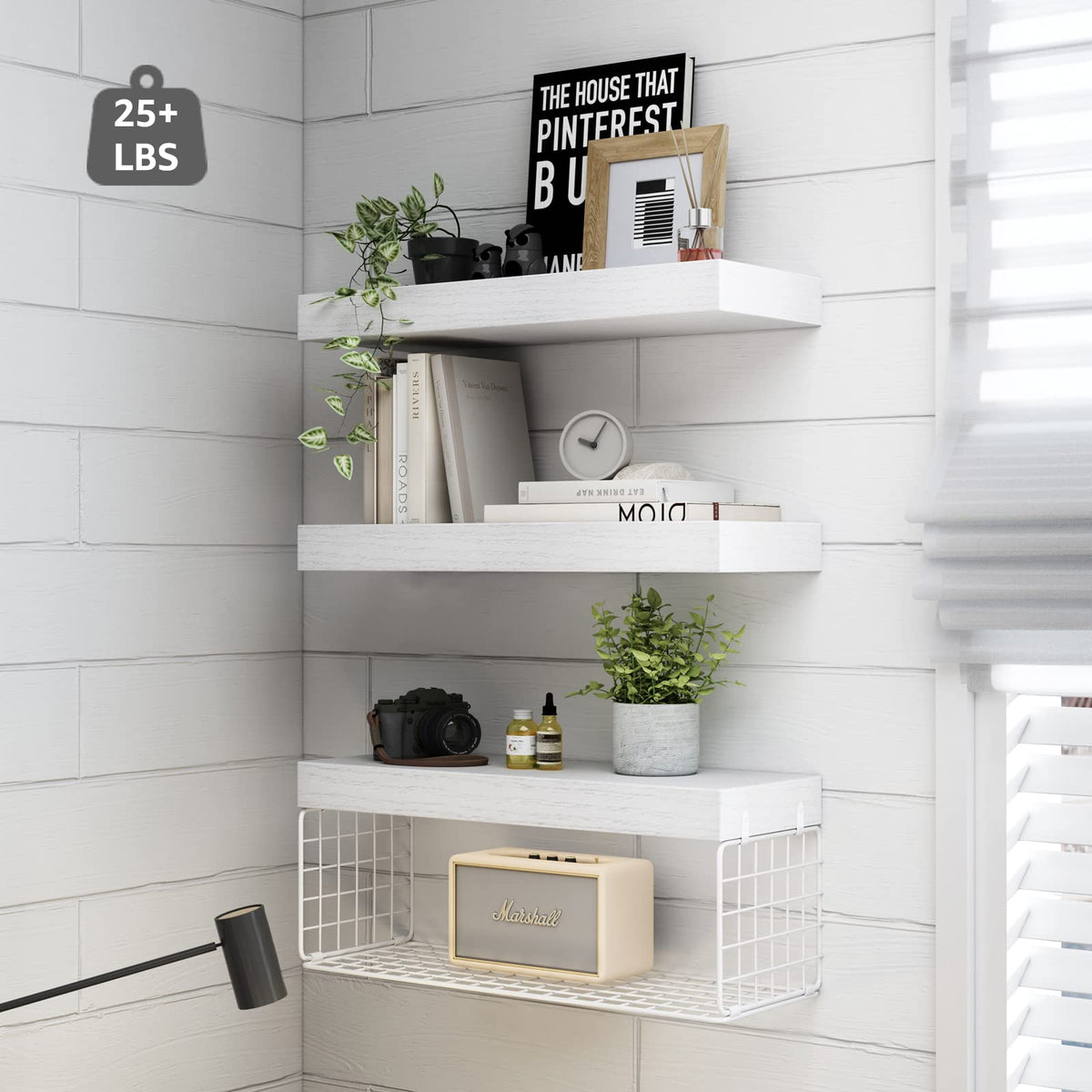 QEEIG 6.7-inch deep shelves fit towels, books and small baskets.