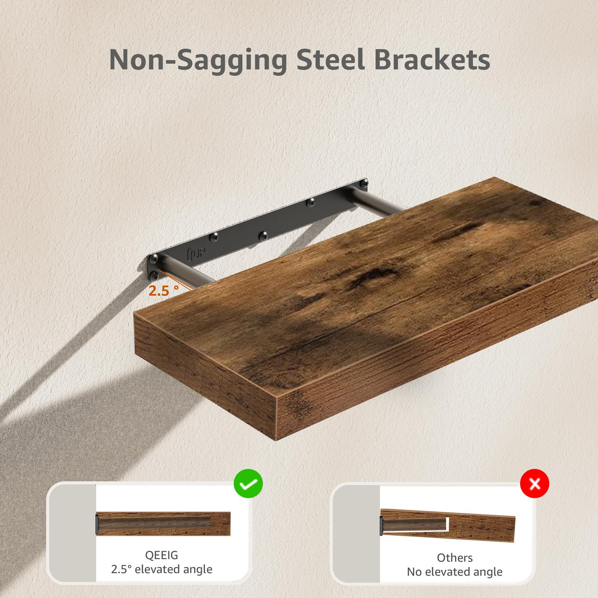 QEEIG sturdy steel brackets support up to 25 lbs safely.