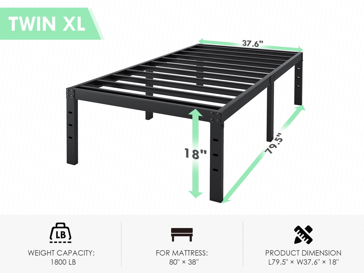 QEROMY Twin XL sturdy-steel-frame emphasizes durable, stable support for heavy mattresses