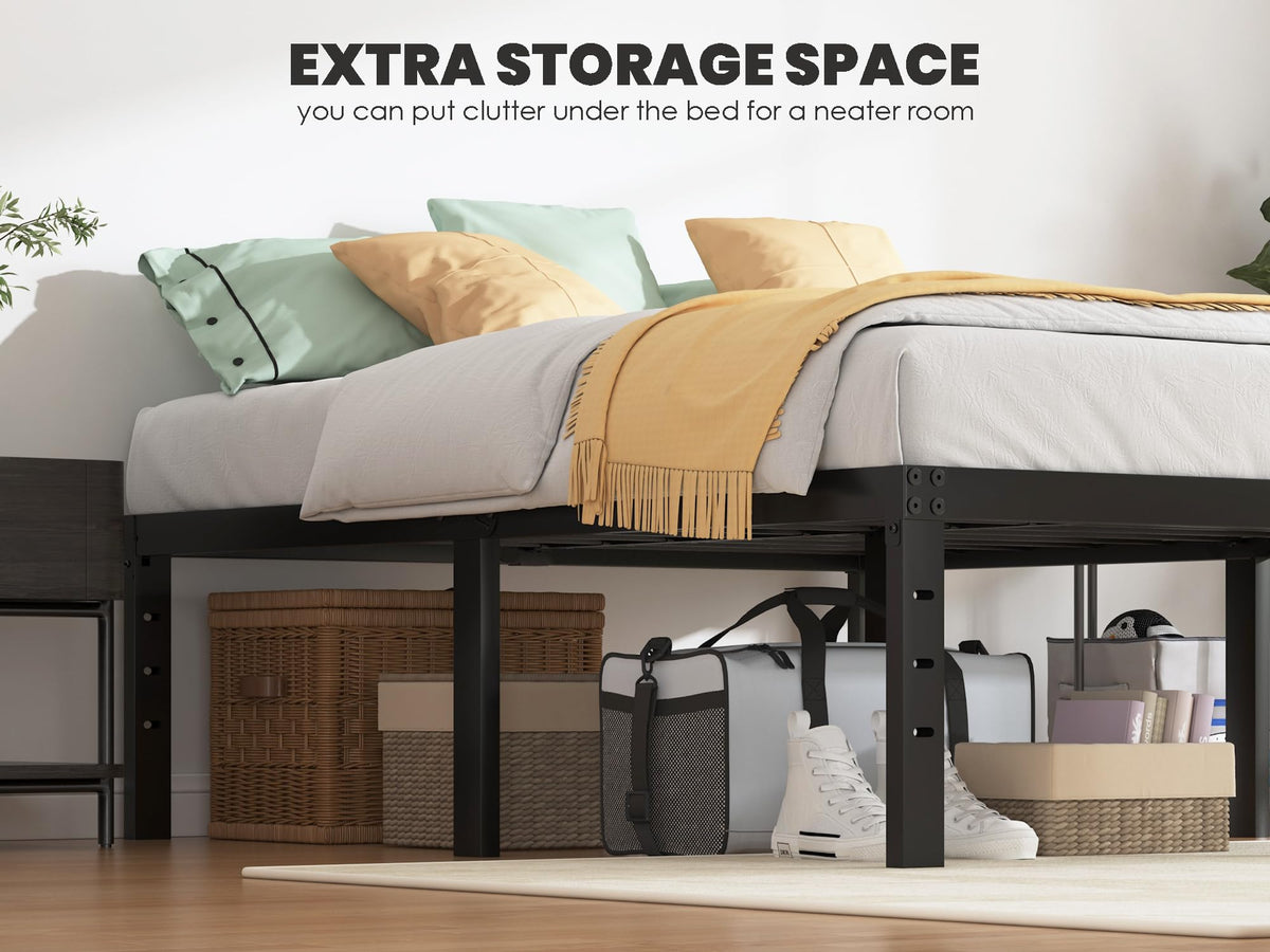 QEROMY Twin XL under-bed storage space promotes organized, clutter-free bedrooms