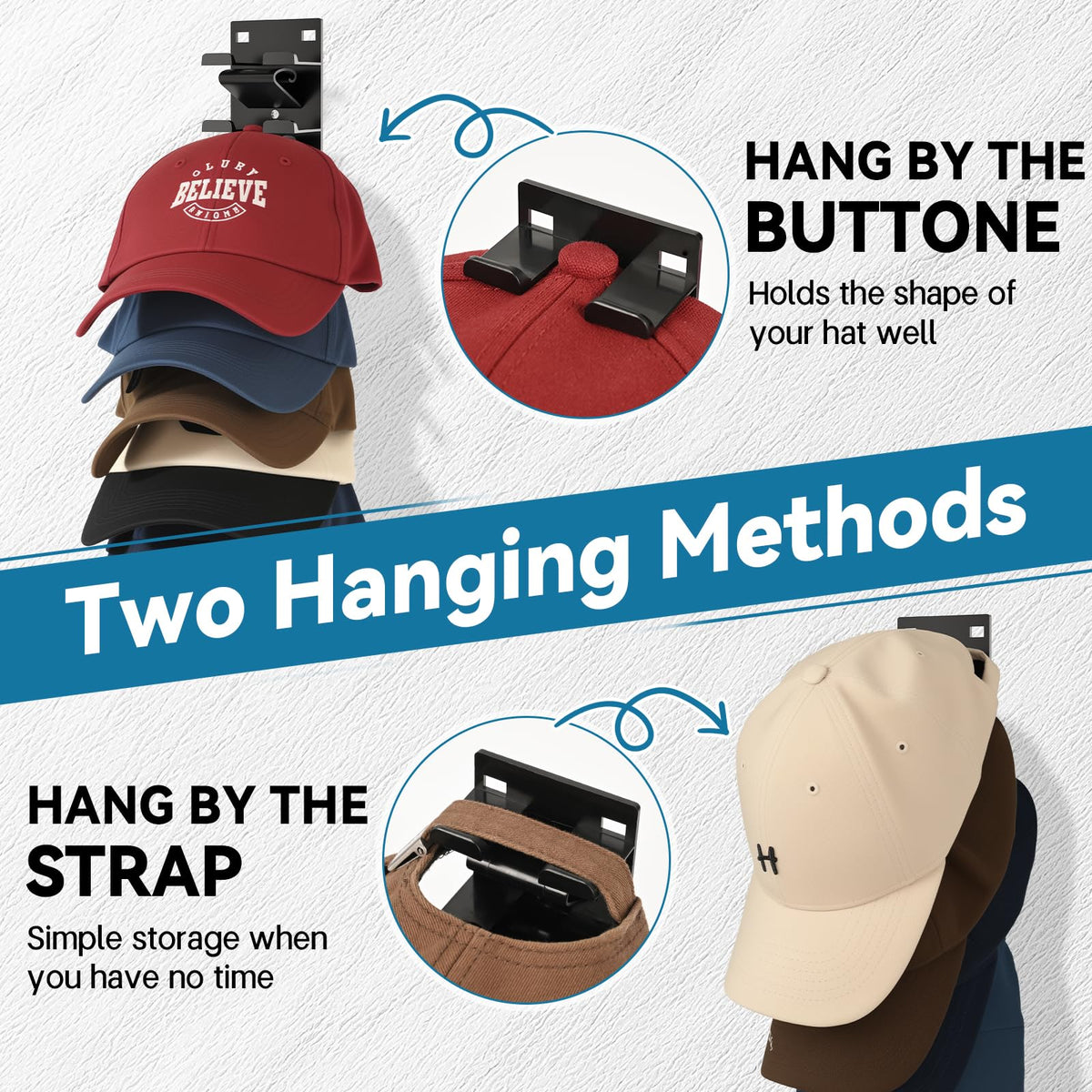 Qeuhehdi hat organizer elastic securing sheet holds hats in place.