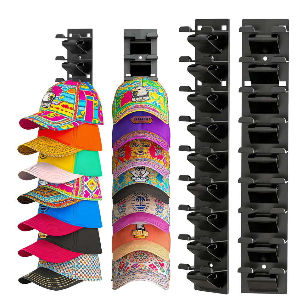 Qeuhehdi hat organizer wall-mount displays 36 caps neatly.