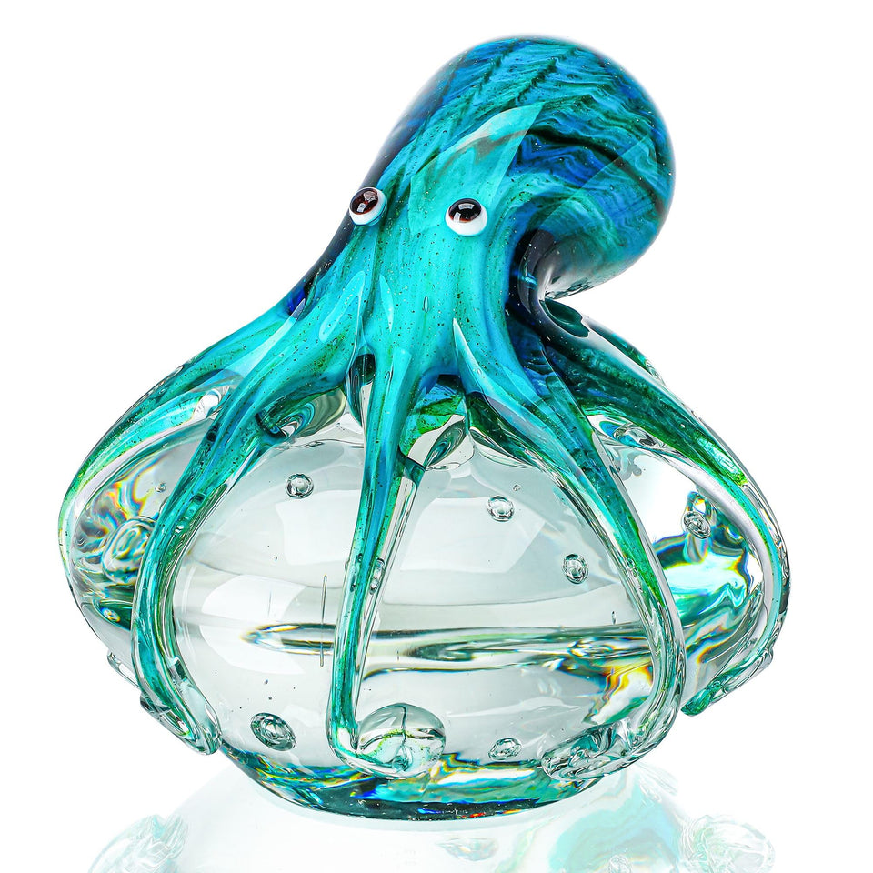 QFkris octopus glass figurine in blue-green adds coastal charm to shelves