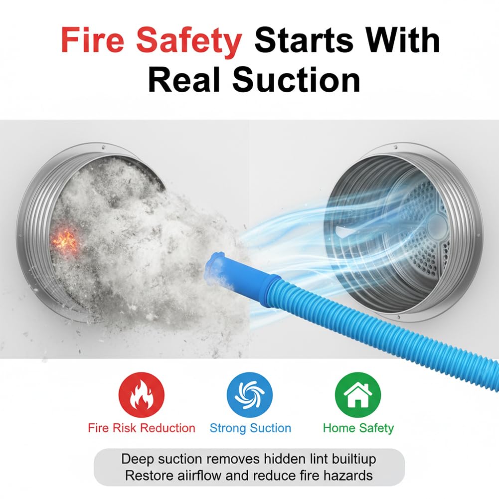 QHIOB dryer vent cleaner kit in-use behind appliance for vent debris removal