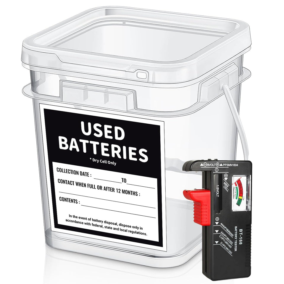 QHAND battery recycling container with lid for safe storage at home.