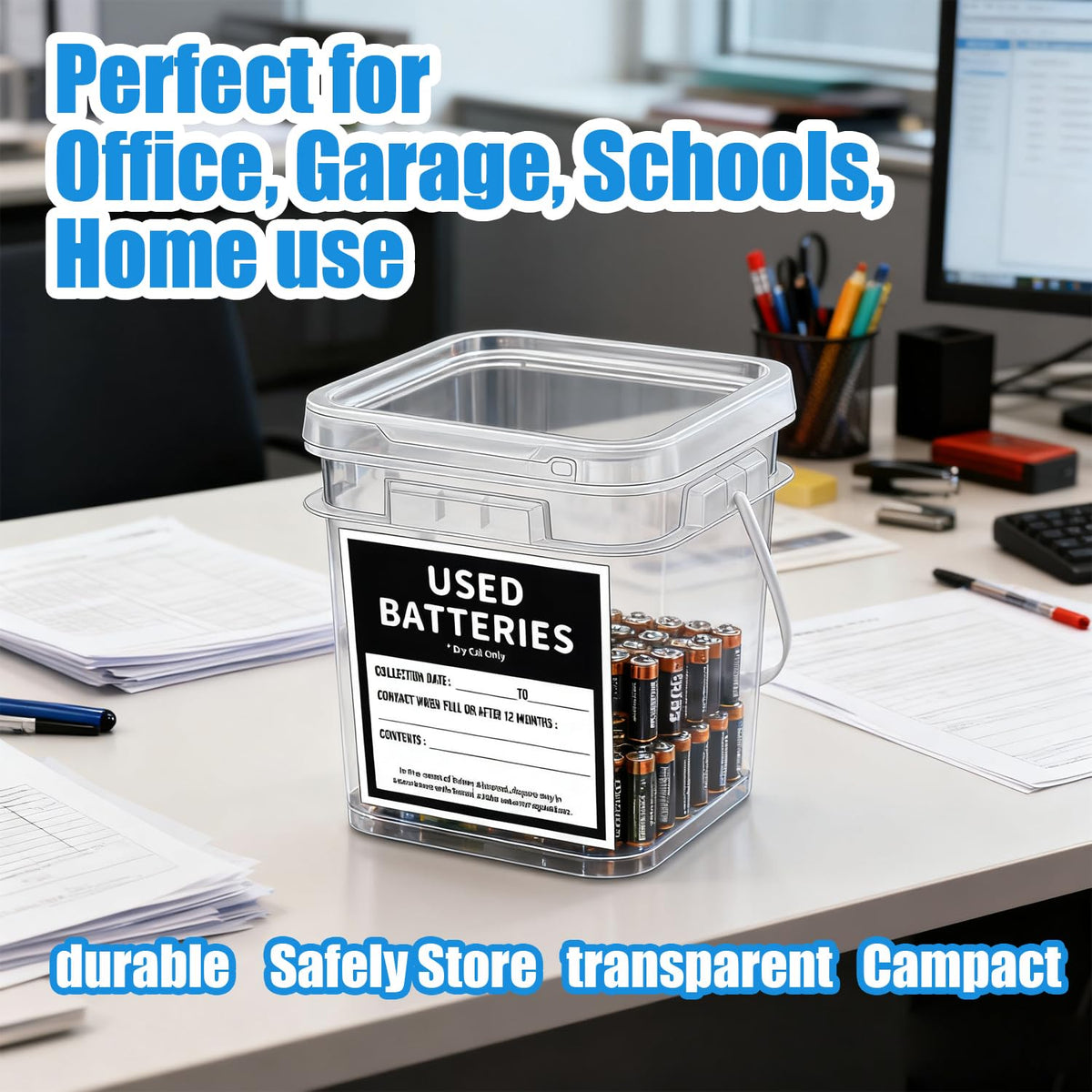 QHAND all-in-one solution for organized battery disposal in multiple settings.
