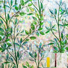 QHYsunshine Leaf Rainbow Window Film with leafy pattern and sunlit rainbow.