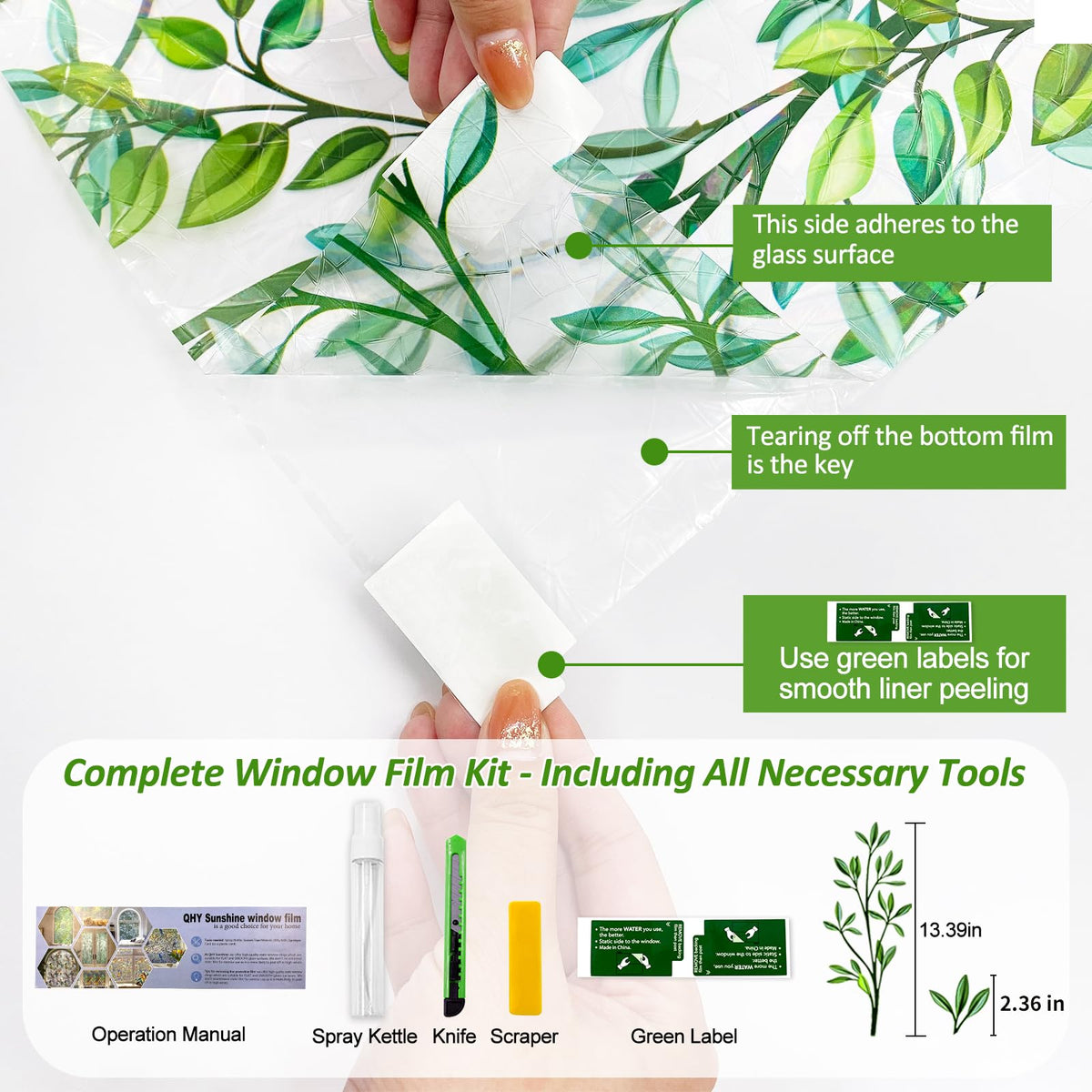 QHYsunshine Non-Adhesive Window Film for easy removal and reuse.