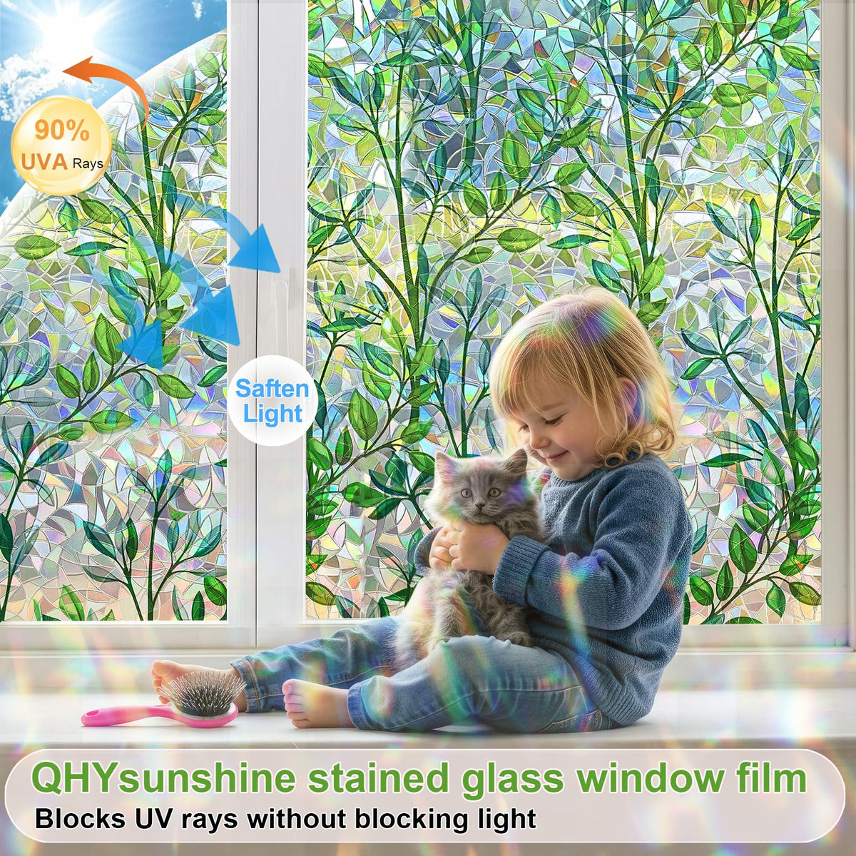 QHYsunshine Removable Reusable Window Sticker for flexible redecorating.