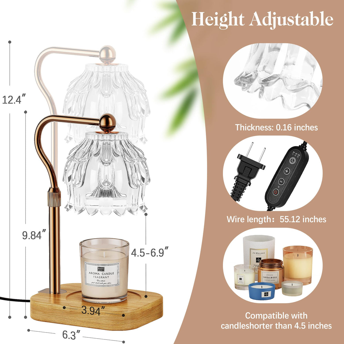 QiMH adjustable height design fits various can-sized candles