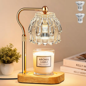 QiMH candle warmer lamp on wooden base creates warm, flame-free ambiance