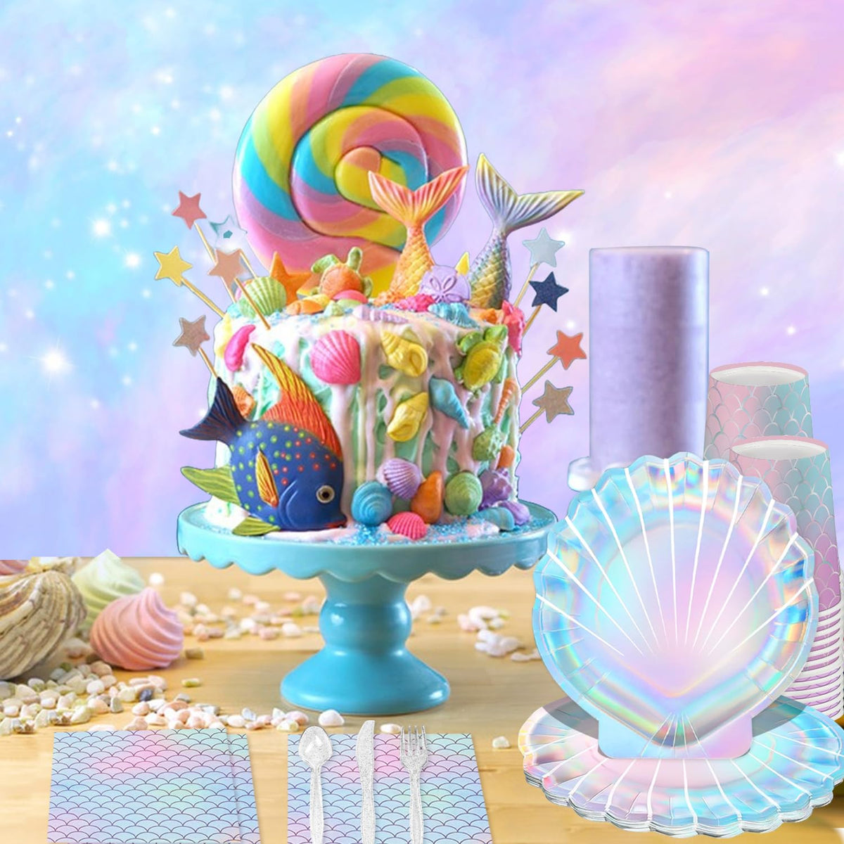 QIYANPAX Mermaid cups providing sturdy hydration for guests throughout the party.