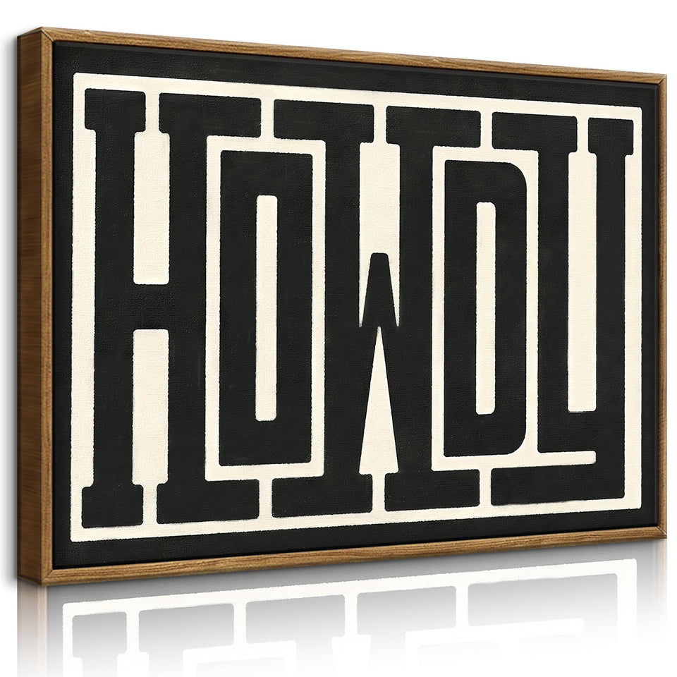 QIYFFBN Howdy wall art framed in black and white for bold, minimalist room accents.