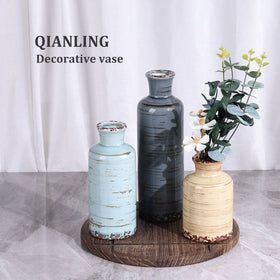 QIANLING ceramic vase set distressed-finish vases with farmhouse style.