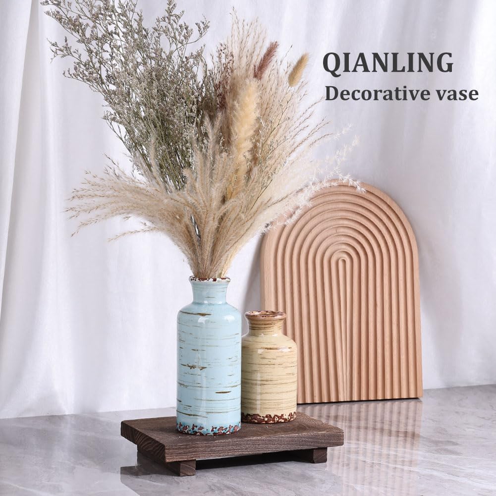 QIANLING ceramic vase set rustic-charm vases for shelf mantel accents.