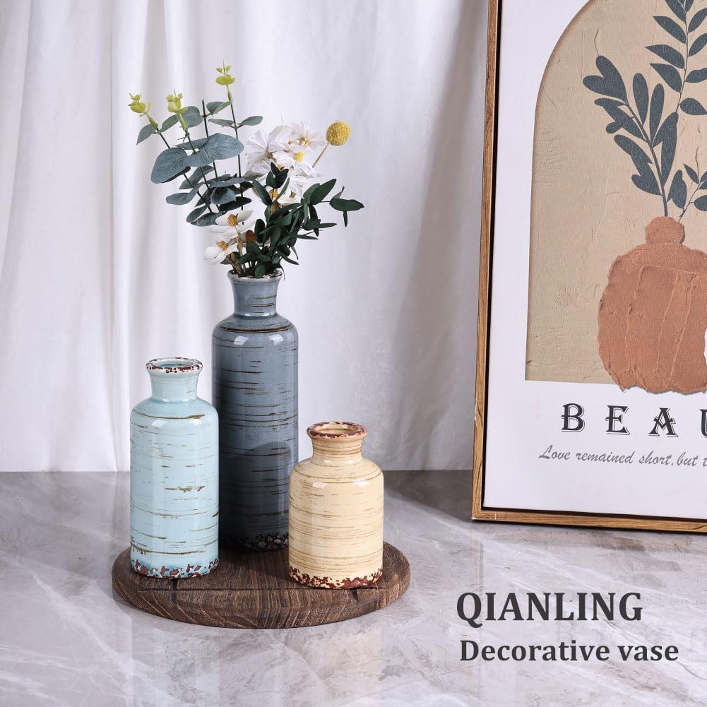 QIANLING ceramic vase set shelf-decor vases for bedroom or entryway.