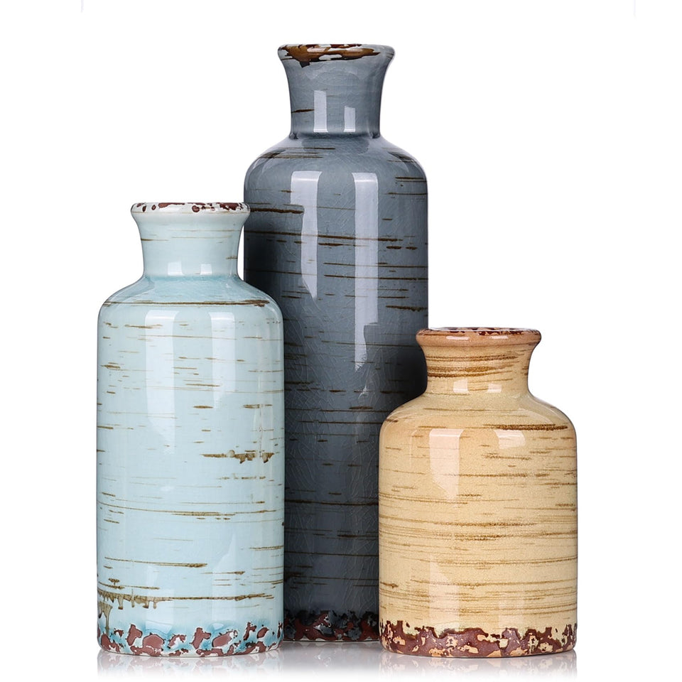 QIANLING ceramic vase set small vases for table centerpieces with rustic charm.