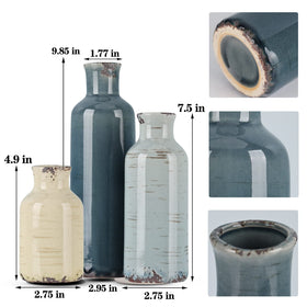 QIANLING multicolor ceramic vase set medium on shelf adds balanced color accents.