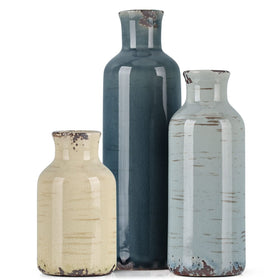 QIANLING multicolor ceramic vase set tall on mantel adds refined rustic charm.