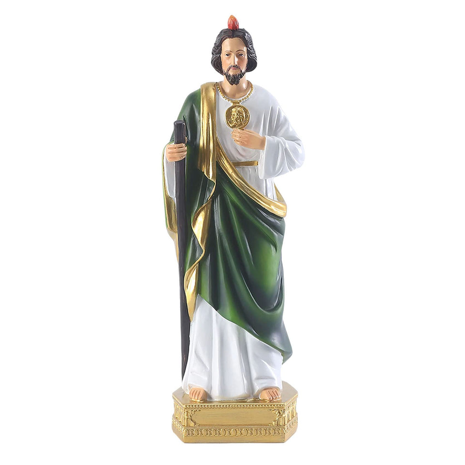 QIANLING Saint Jude statue with green robe, ideal for home devotion and display.