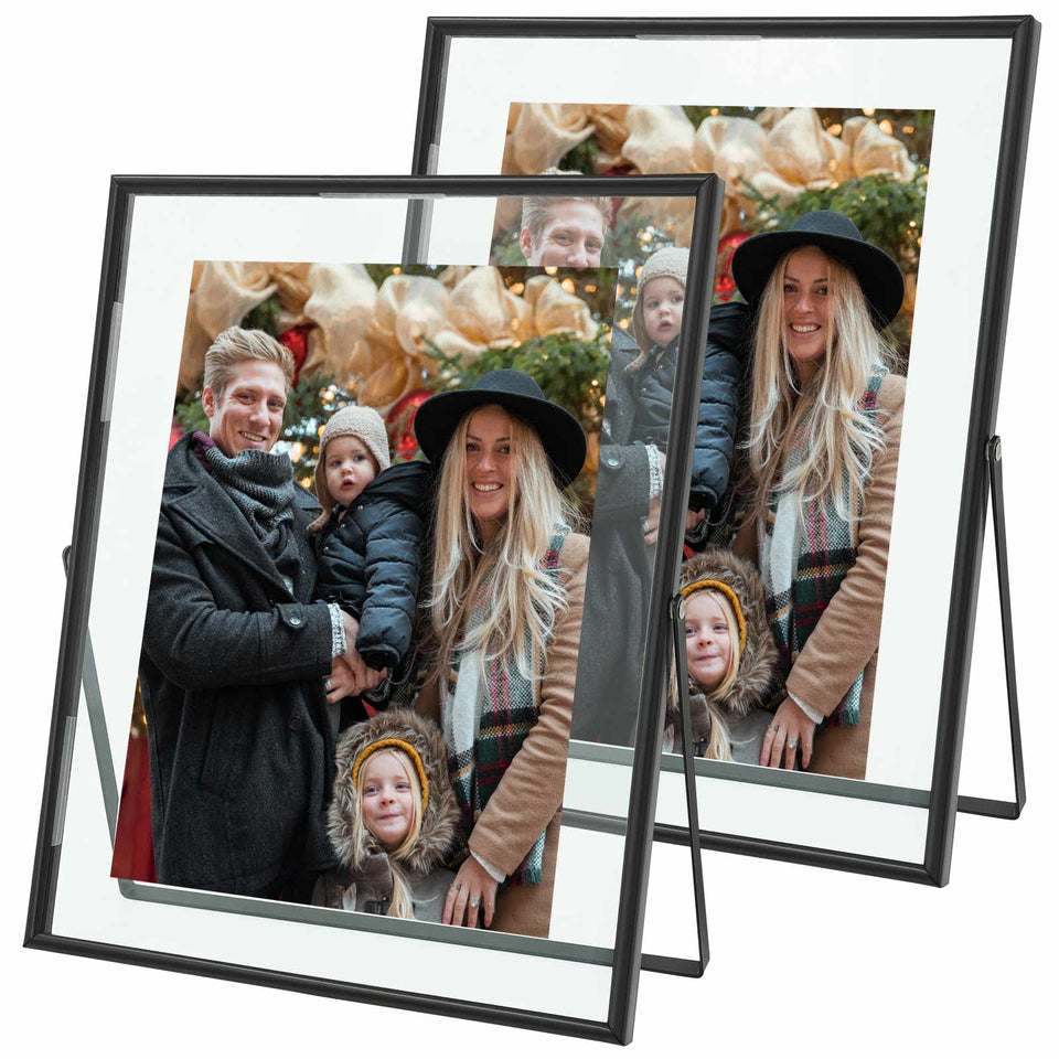 Qiannhee floating frames with 8x10 photos on a desk, modern aesthetic