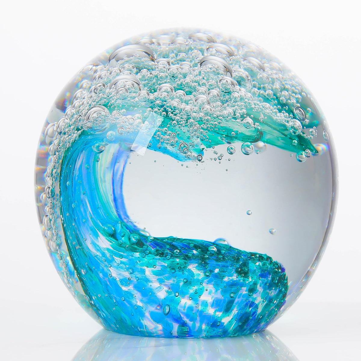 Qianwei ocean waves crystal ball glows with color, ideal as a decorative paperweight.