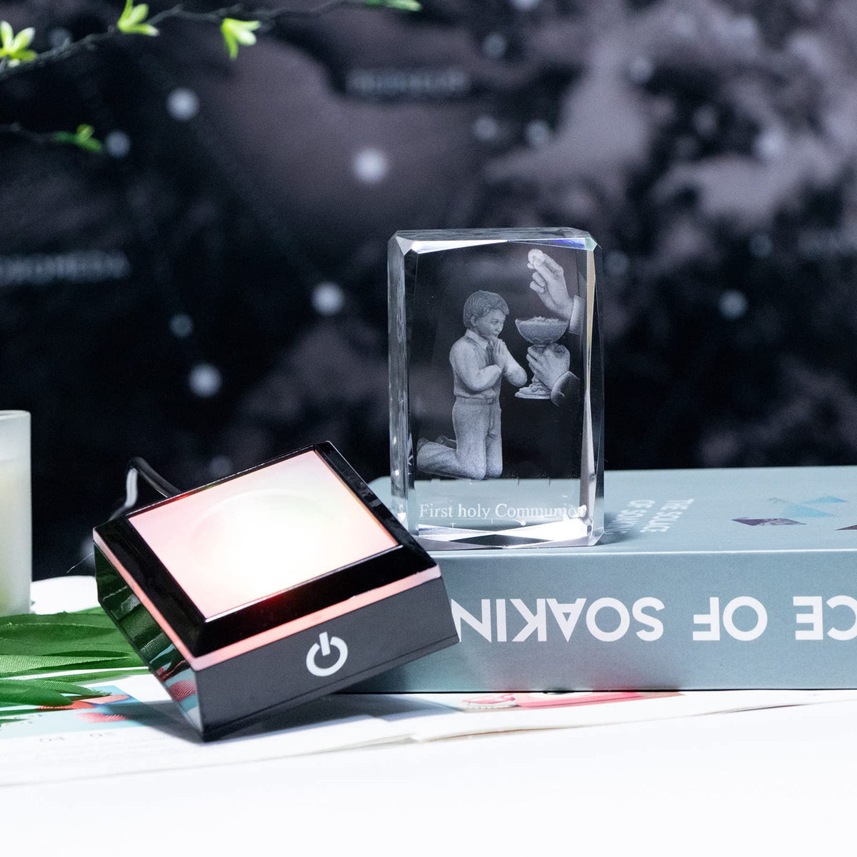 Qianwei touch switch on LED base for easy power control.