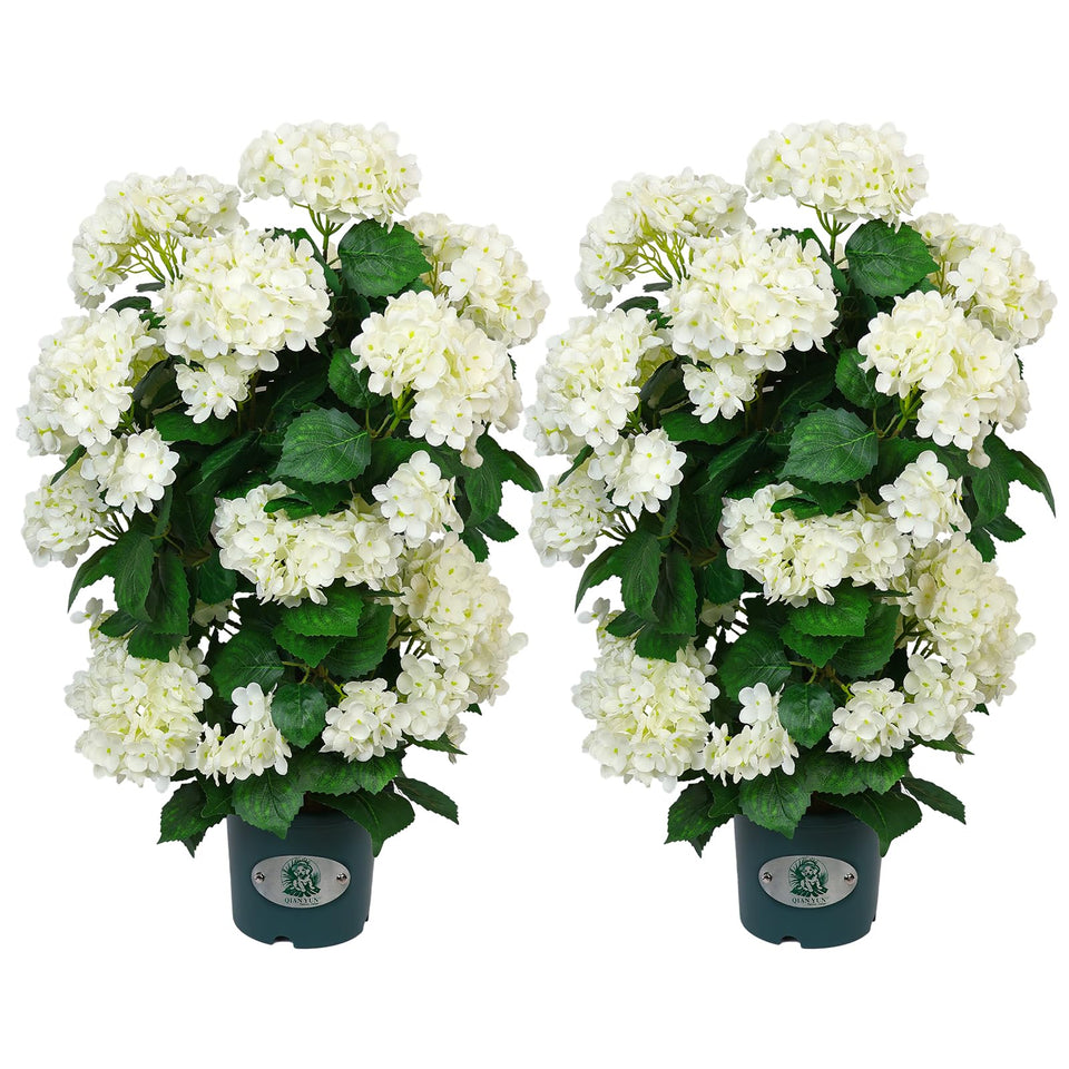 QIANYUN faux hydrangea tree with white blooms enhances indoor decor.