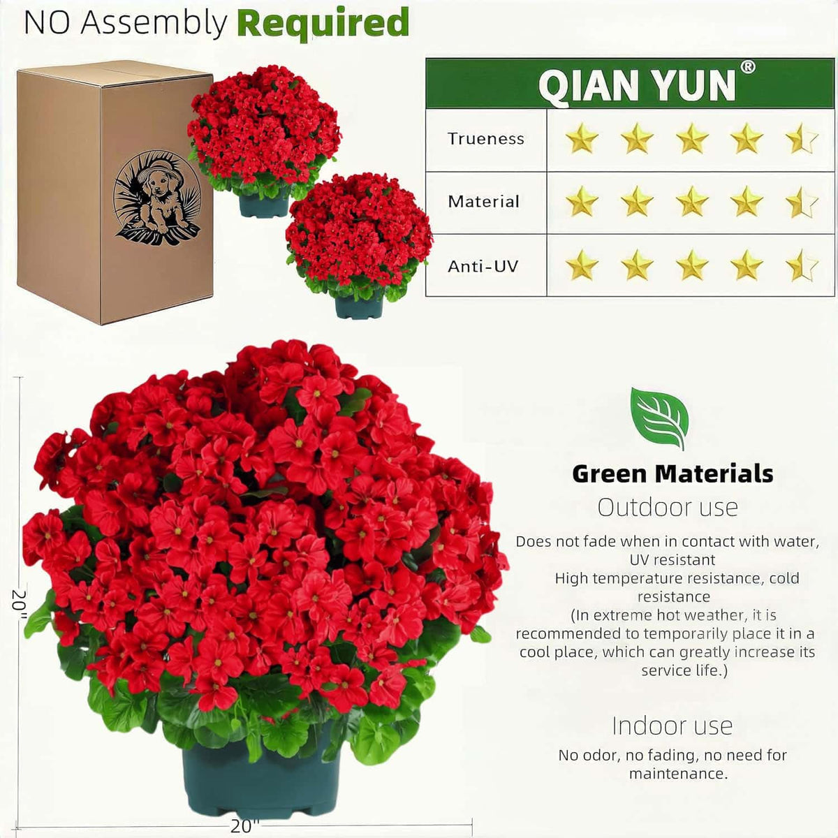 QIANYUN geranium bush closeup blooms show lifelike petals and natural texture