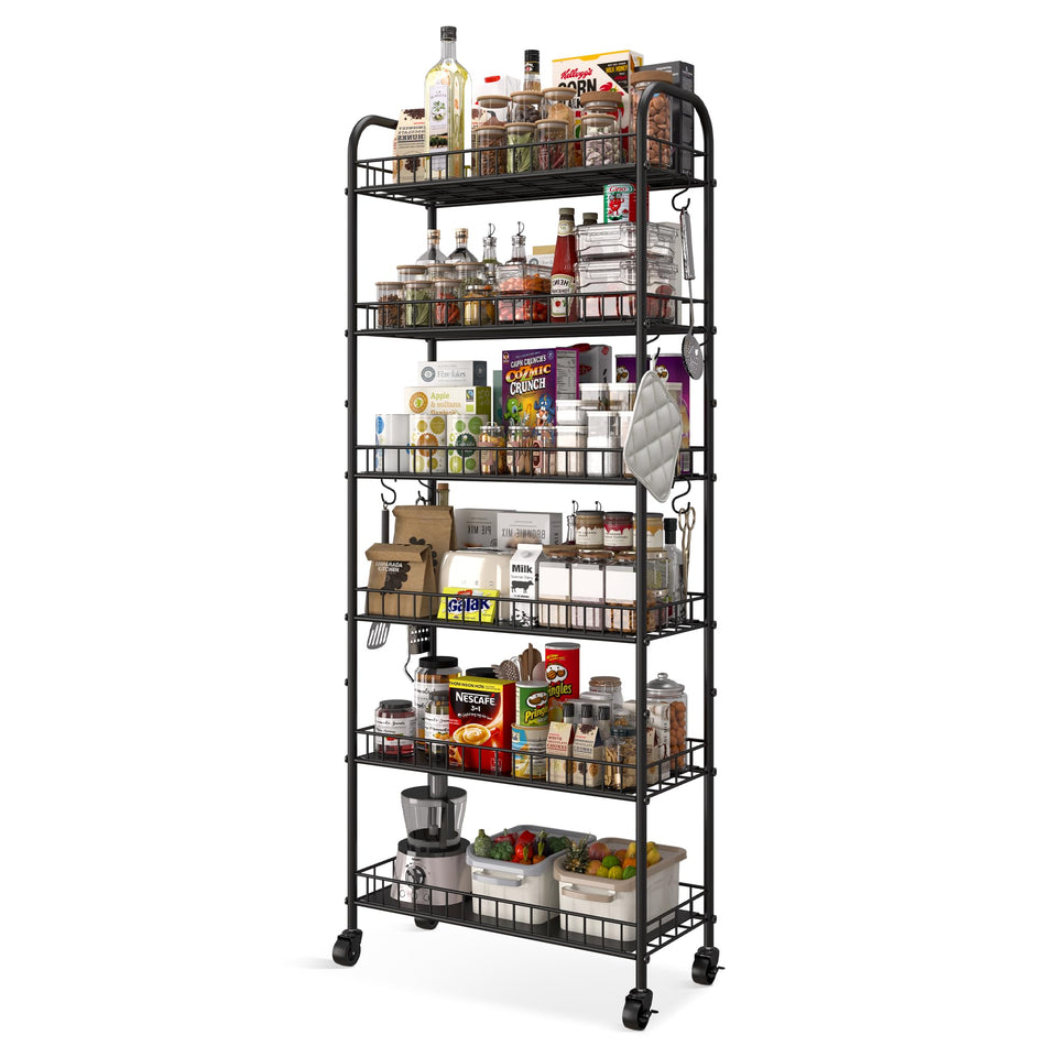 Qiaoxuan 6 tier slim cart front view for tight spaces and easy access.