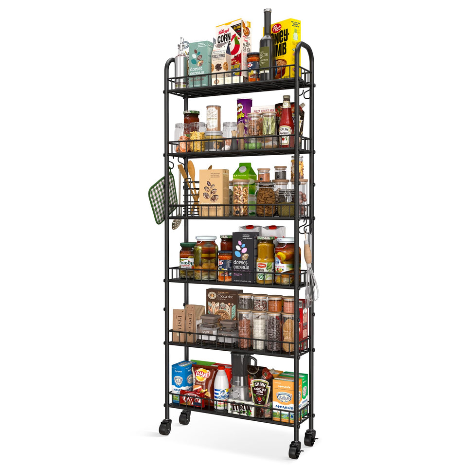 Qiaoxuan 6-tier slim rolling cart front view for compact kitchen organization