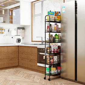 Qiaoxuan slim rolling cart side view showing slim profile fits tight spaces