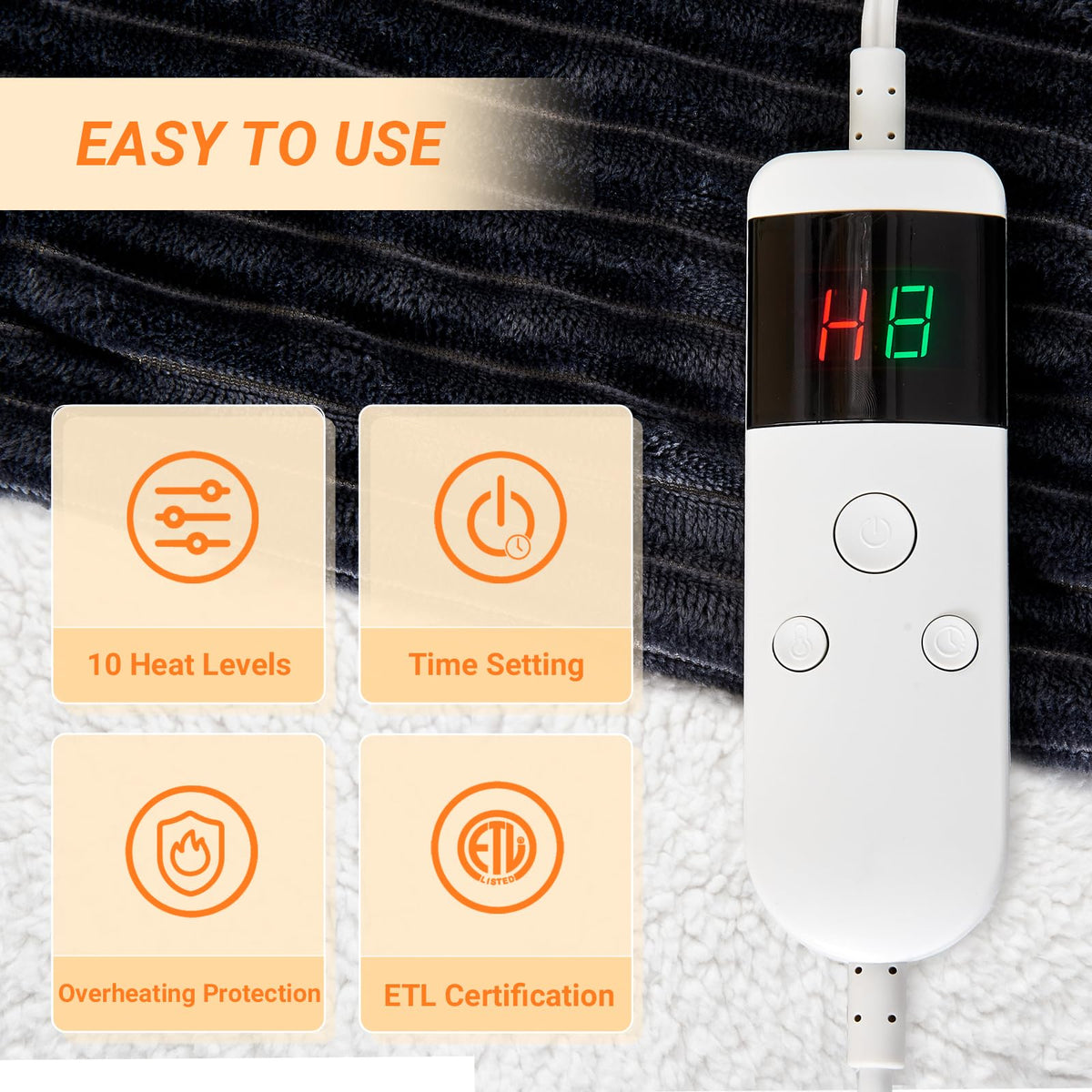 Qieryun heated blanket showing 8-hour auto-off for safe use.