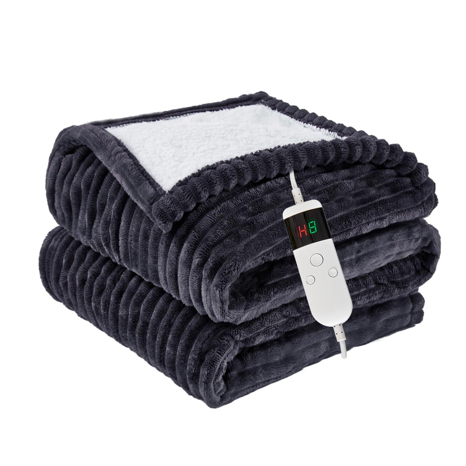 Qieryun heated blanket on soft flannel for cozy couch warmth.