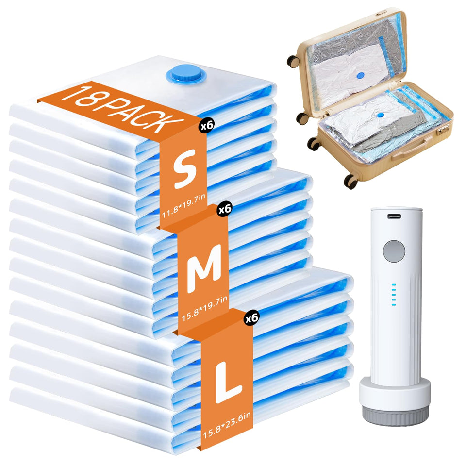 QIJIAYI 18-pack vacuum bags shown in pack shot for travel space saving