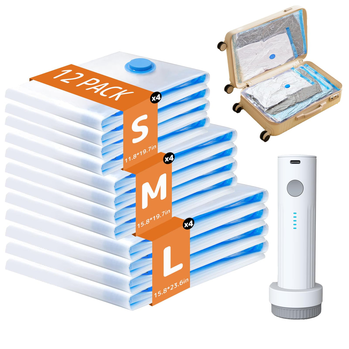 QIJIAYI travel vacuum bags 12-pack for organized packing and space savings.