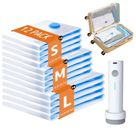 QIJIAYI travel vacuum bags 12-pack for organized packing and space savings.