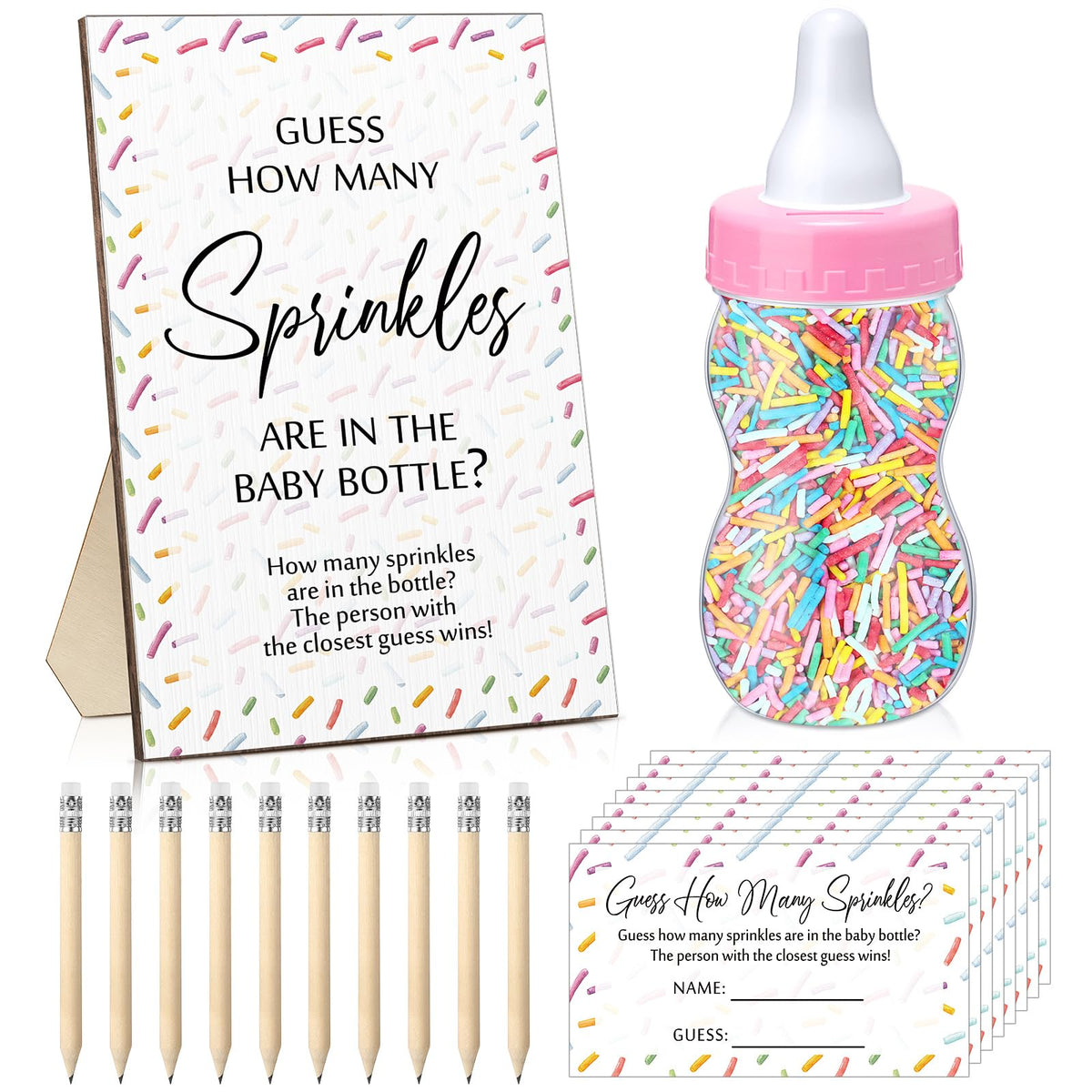 Qilery standing sign wood design for elegant baby shower games.