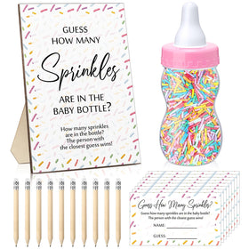 Qilery standing sign wood design for elegant baby shower games.