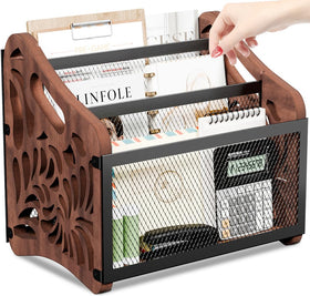 QILICHZ magazine holder with wood-mesh frame for stylish organization.