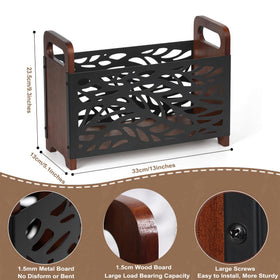 QILICHZ solid oak and metal construction offers sturdy, durable floor storage.